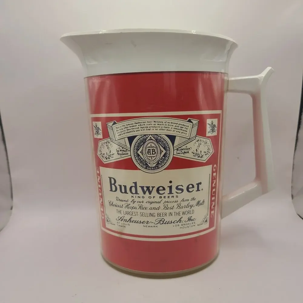 Vintage Thermo Serv BUDWEISER Beer Bar Pitcher Mug White 8